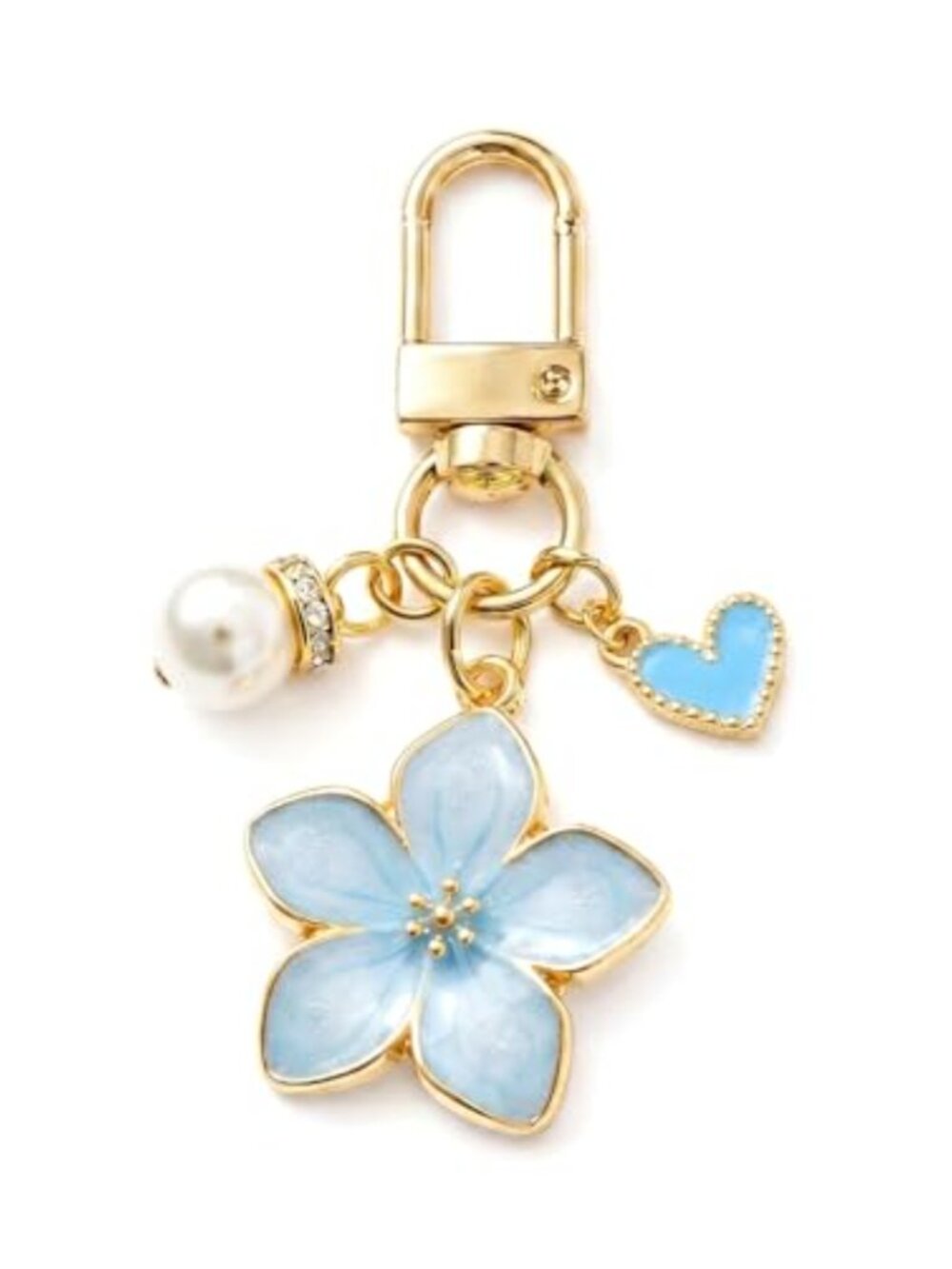 Pearl Flower Keychain Purse Charm with Heart Accent